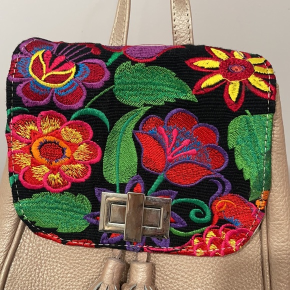 Stylish Leather & Embroidery Backpack - Picture 2 of 10